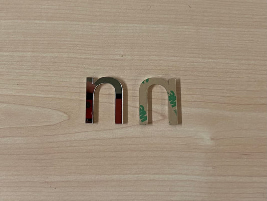 Acrylic Letter Laser Cut From 3mm Mirror Lowercase with double sided adhesive tape